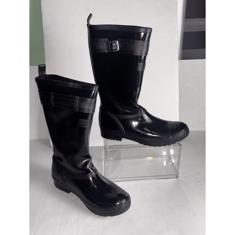 Sperry Walker Atlantic Rain Boots Black Gloss Rubber Waterproof Finish Women 9M - Picture 5 of 16